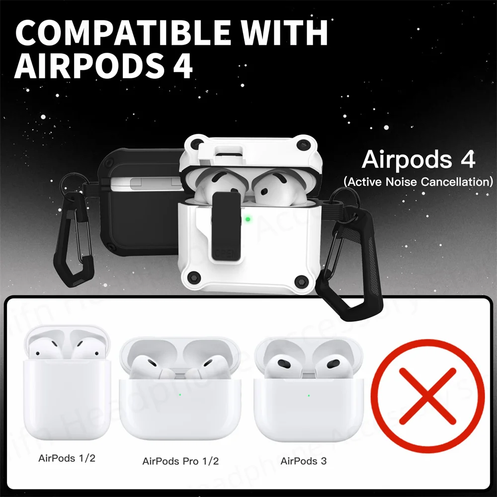 Security Lock Cover for AirPods 4th Gen (2024) Case for AirPods 4 with Active Noise 2024 New Case Shockproof Cover AirPod4 Funda