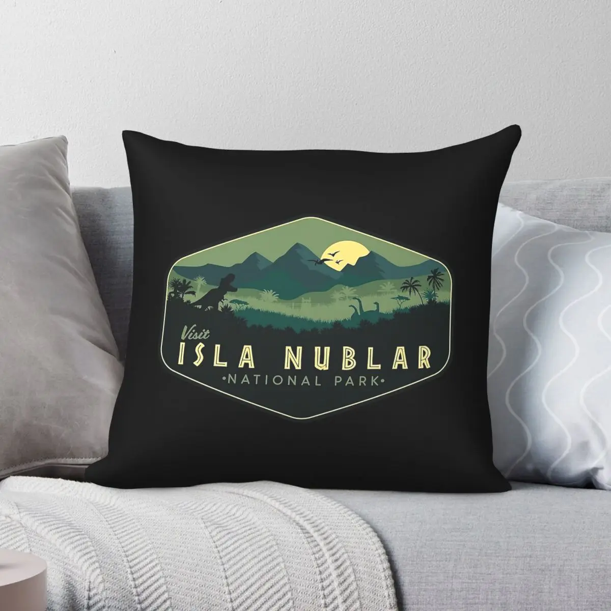 Isla Nublar National Park Badge Pillowcase Polyester Linen Velvet Creative Zip Decorative Home Cushion Case