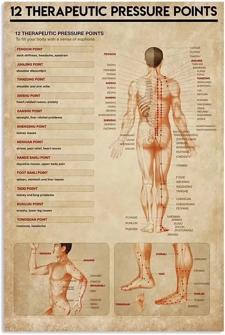 XianJinDu Massage Therapist Knowledge Metal Tin Signs 12 Therapeutic Pressure Points Posters Massage Room Guide Plaque Deco sign