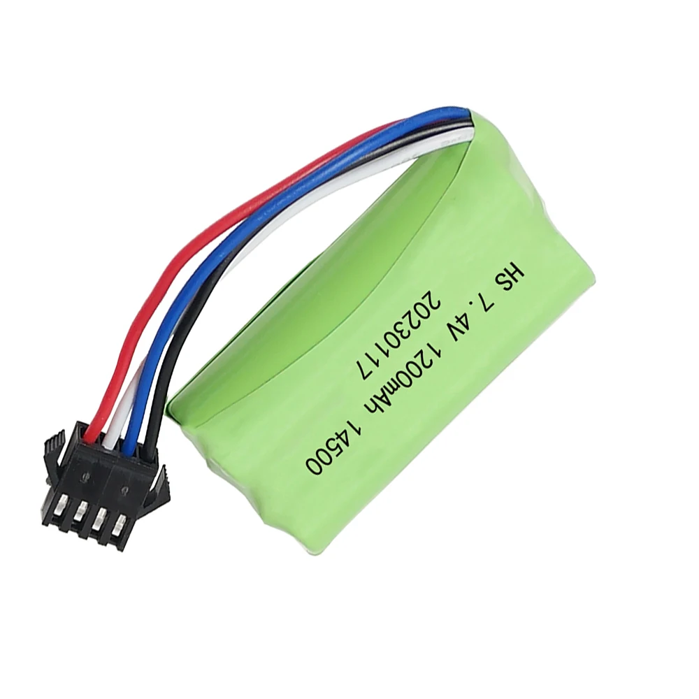 Batería lipo 14500 7,4 V 1200mAh con cargador para juguetes eléctricos, piezas de repuesto de pistola de balas de agua, batería de 7,4 V para coches