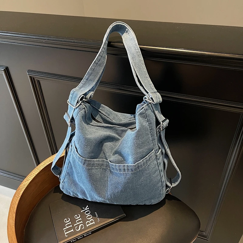 

Casual Solid Denim Square Shoulder & Crossbody Bags Large Capacity Simple Fashion Versatile Women's Backpacks 2025 New Hot Sale