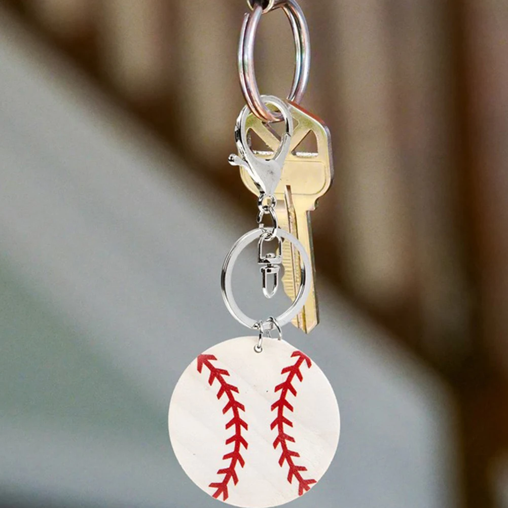 

6 Pcs Key Rings Baseball Wood Chip Keychain Sports Keychains Hollow Out Gifts