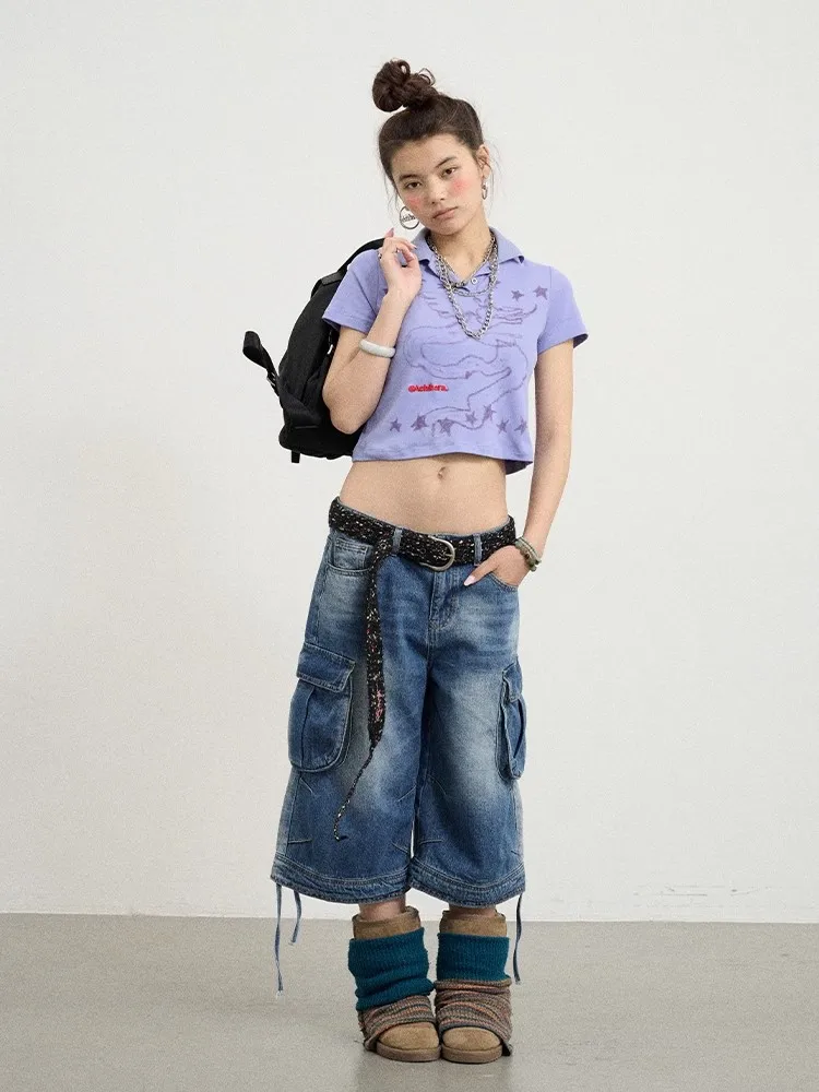 REDDACHiC Boyfriend Cargo Tasche Bermuda Pantaloni Donna Uomo Pantaloncini di jeans Do Old Coulisse Jeans larghi Anni '90 Skater Y2k Streetwear