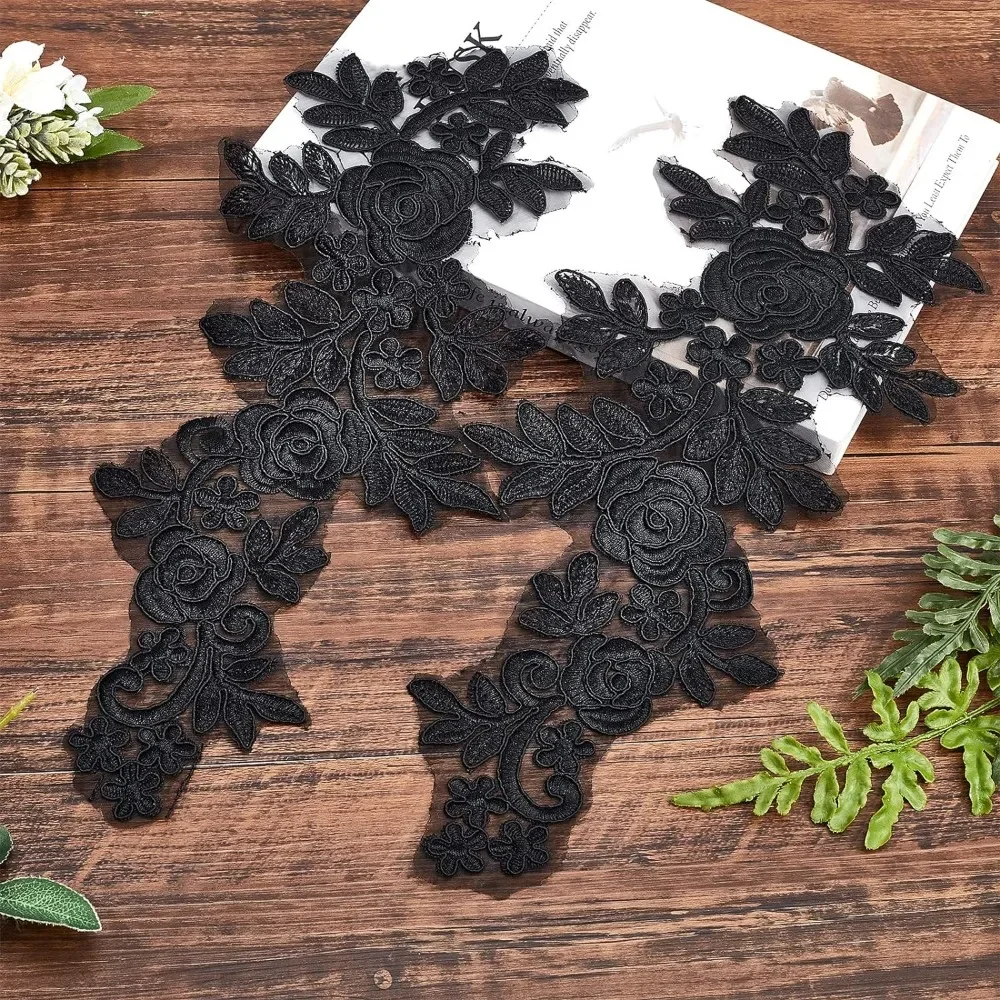 4PCS Neckline Applique Collar Trims Patch Embroidered Floral Water Soluble Lace for Wedding Dress Gown Costumes Sewing Clothing