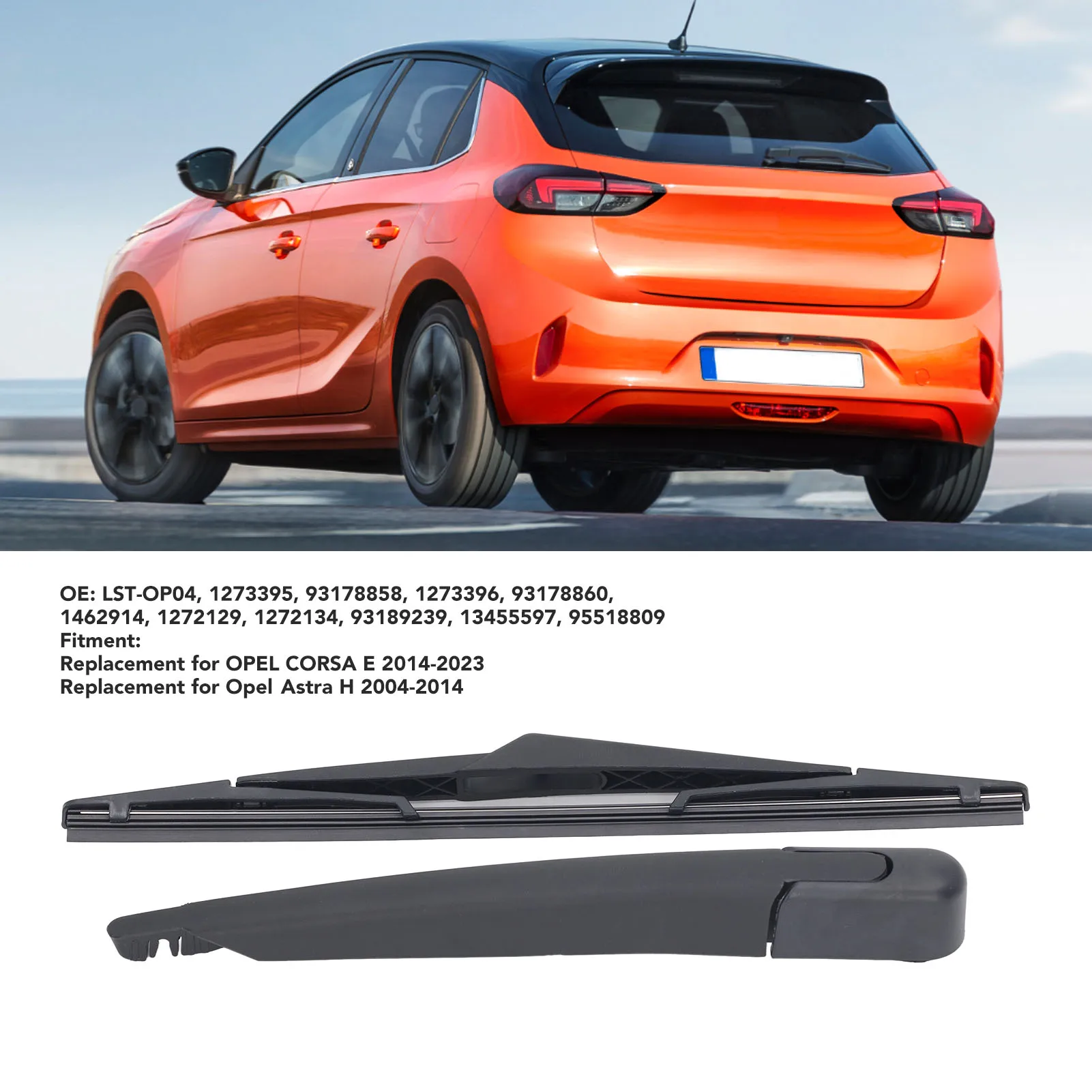 Rear Windshield Wiper Arm and Wiper Blade 1273395 Windscreen Wiper Arm Blade Replacement for Opel Astra H Corsa E‑