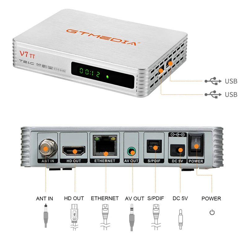 Gtmedia-アンテナ付き衛星テレビ受信機、地上、ケーブルデコーダー、チューナー、USB、wifi、tdt、DVB-T2、h.265、hevc、10bit、v7 tt