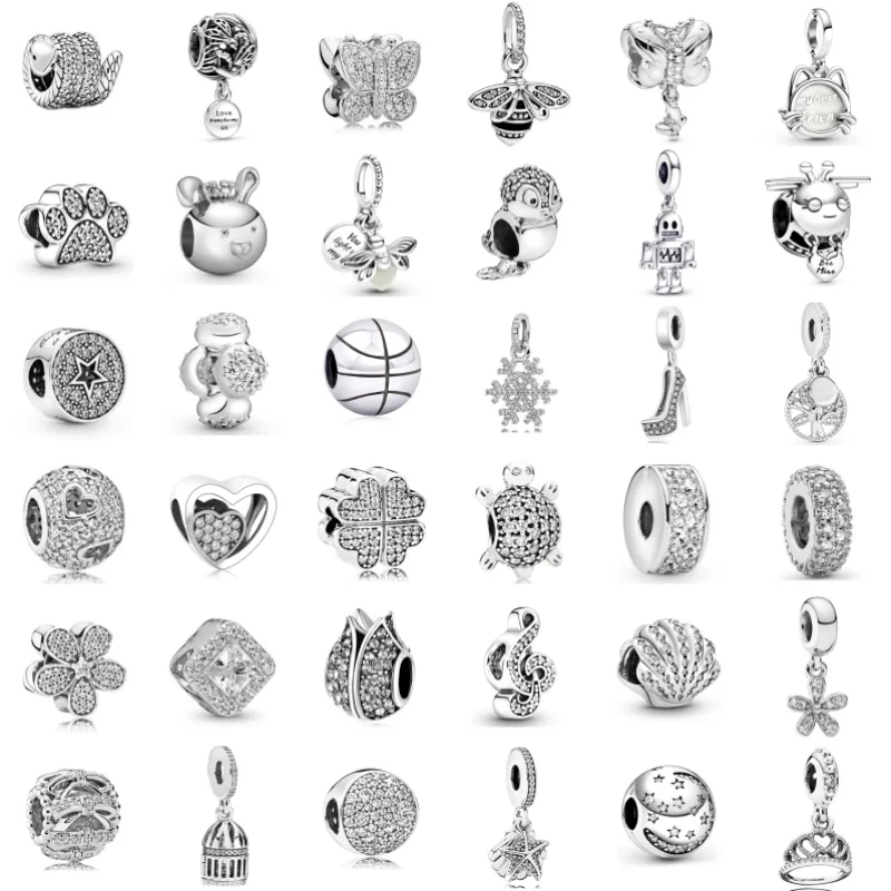 New Diamond Pendant Robot Snow Flower Charm Beads For Pandora Necklace Bracelet Keychain DIY Fine Women Jewelry Gifts