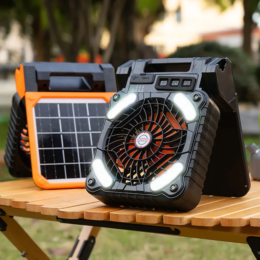 

Solar Outdoor Tent Fan with LED Light 4 Wind Speeds Solar Cordless Tent Fan Solar Powered Camping Fan for Hiking Fishing Picnic