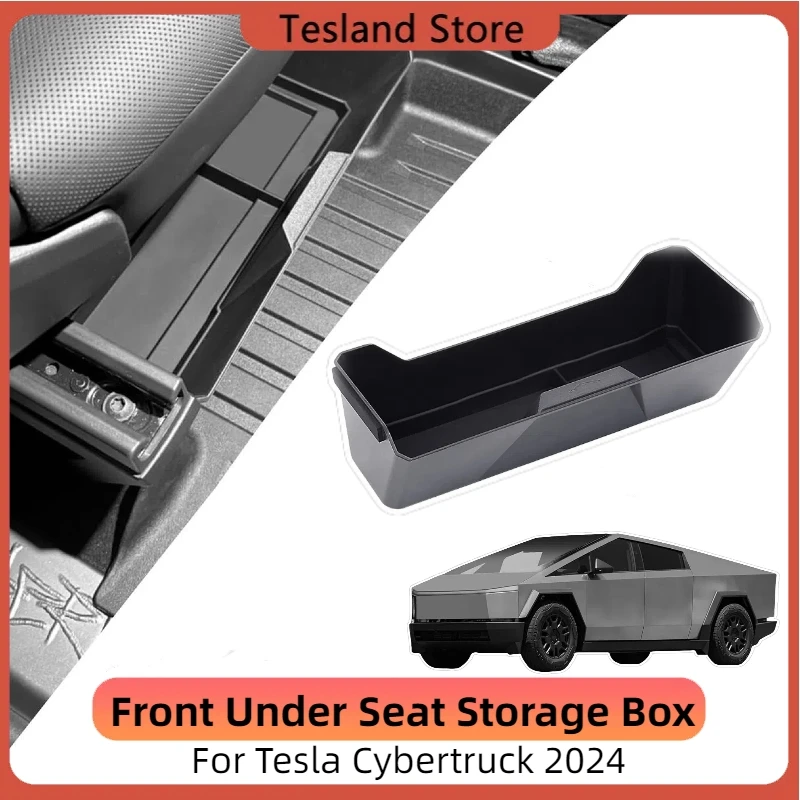 

For Tesla Cybertruck Front Under Seat Storage Box 2024 Hidden Organizer Tray With Silicone Pad Car Pickup Interior Accessories