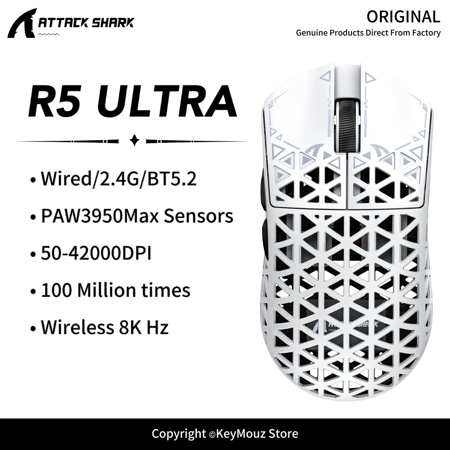 ATTACK SHARK R5 ULTRA 8K Wireless Gaming Mouse PAW3950Max Sensor 42g Lightweight Carbon Fiber 42K DPI Esports Mouse