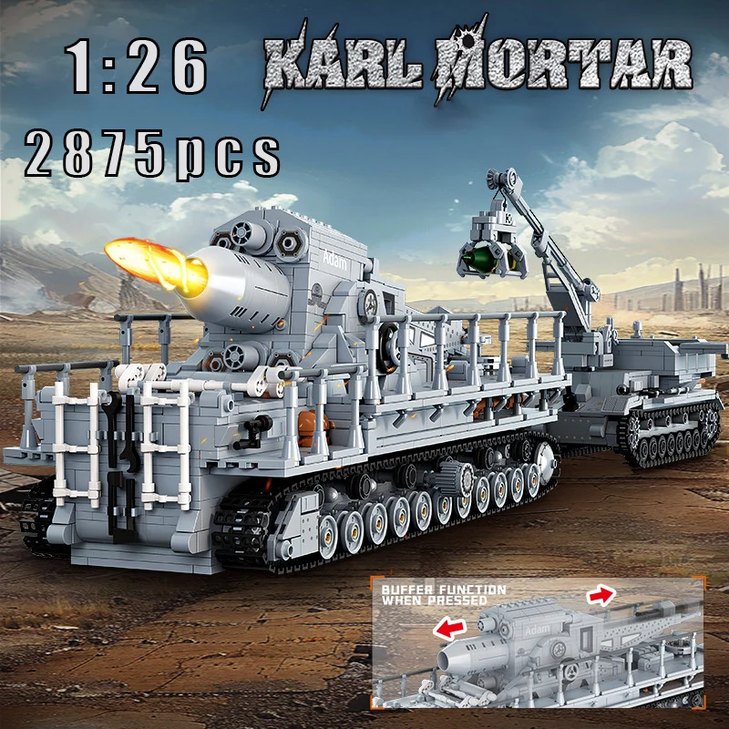 1:26 Karl Mörser Modellbausteine Set 2875 Stück WW2 KARI Carronade Panzer Militärwaffen Serie Ziegel Spielzeug für Erwachsene Geschenke