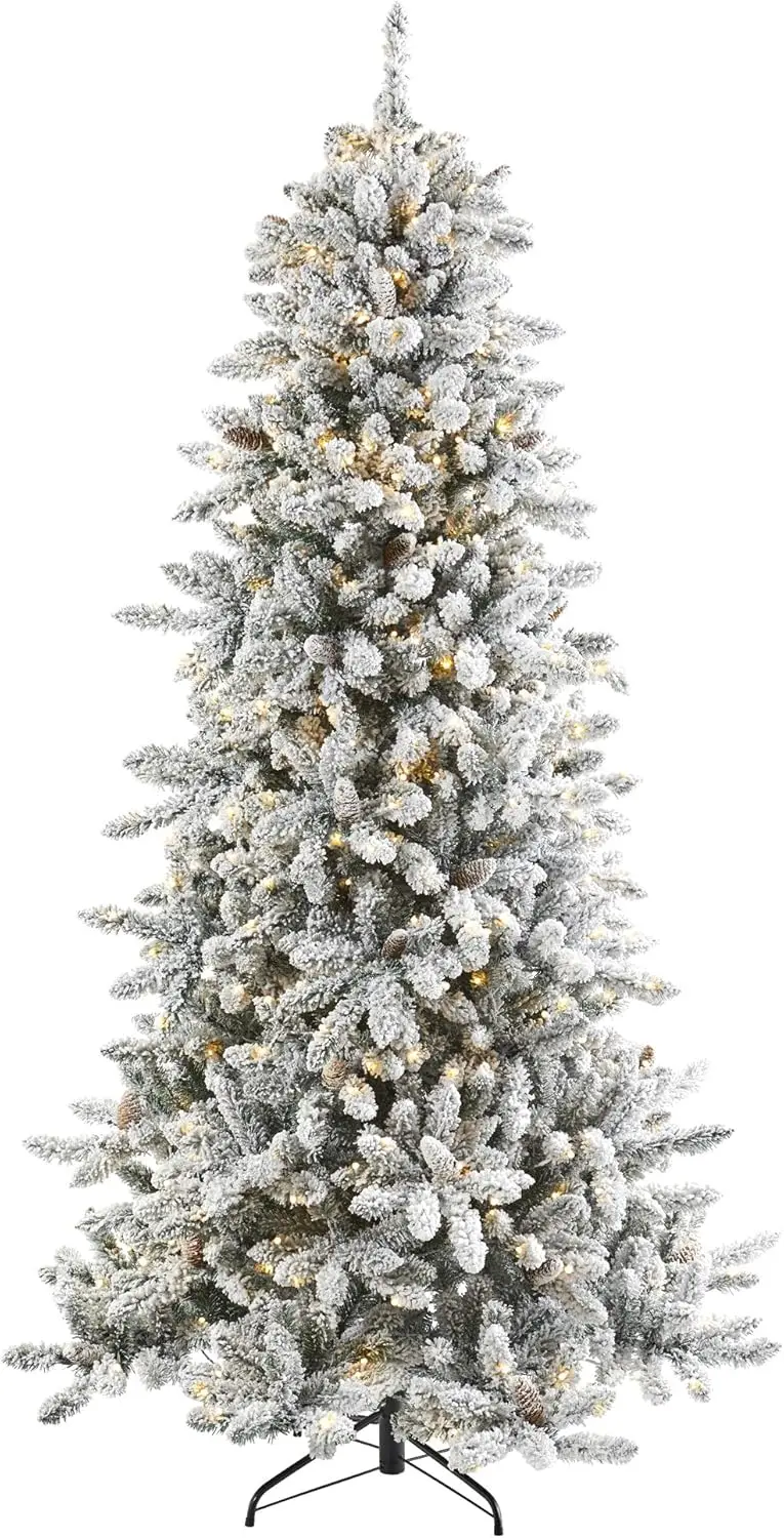 7.5Ft. Flocked Livingston Fir Artificial Christmas Tree With Pine Cones And 500 Clear Warm Led Lights