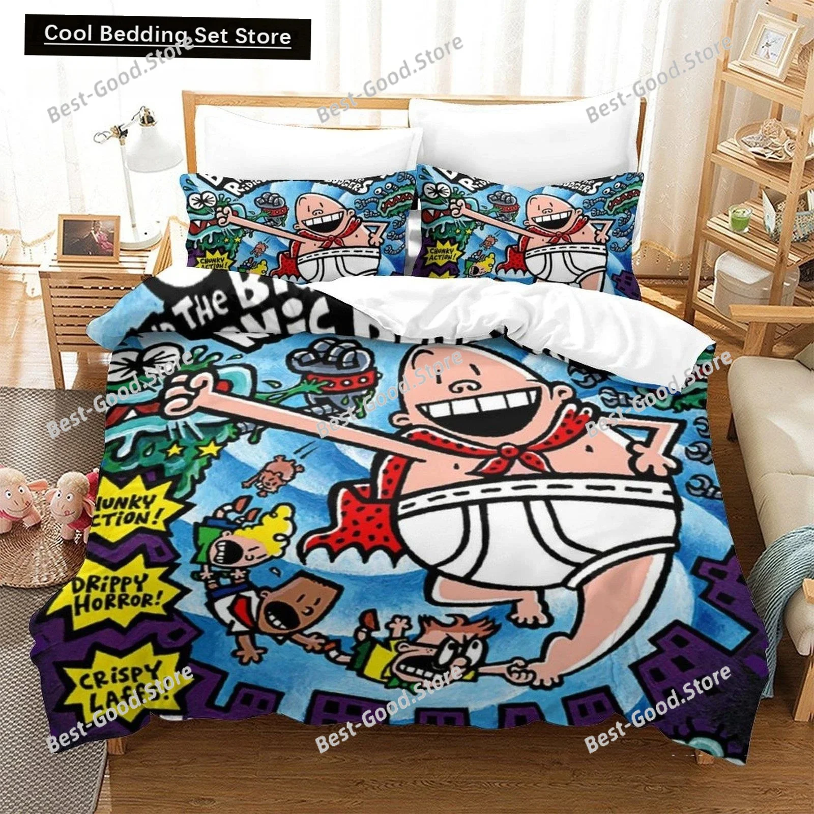 Fashion Cartoon Kawaii Captain Underpants Bedding Set Single Twin Full Queen King Size Bed Set Adult Kid Bedroom Duvetcover Sets