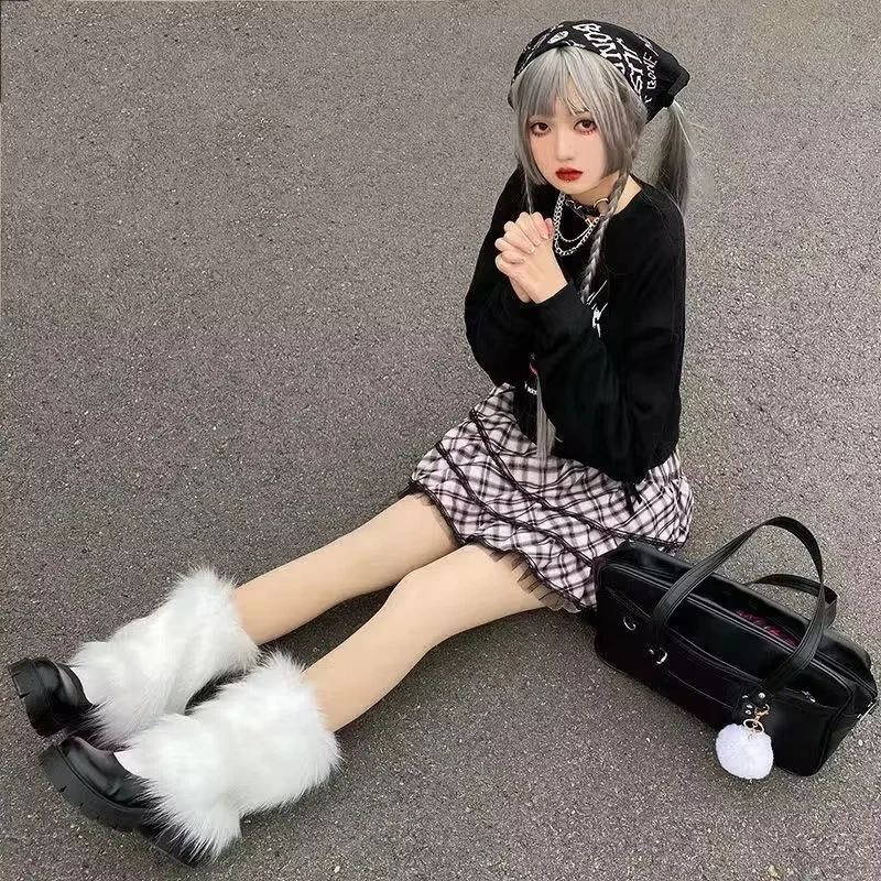 Furry Leg Warmers Y2K Goth White Faux Fur Leg Warmers Boot Covers Lady Cute Jk Knee-length Hipster Warm Sock Fashion Socks