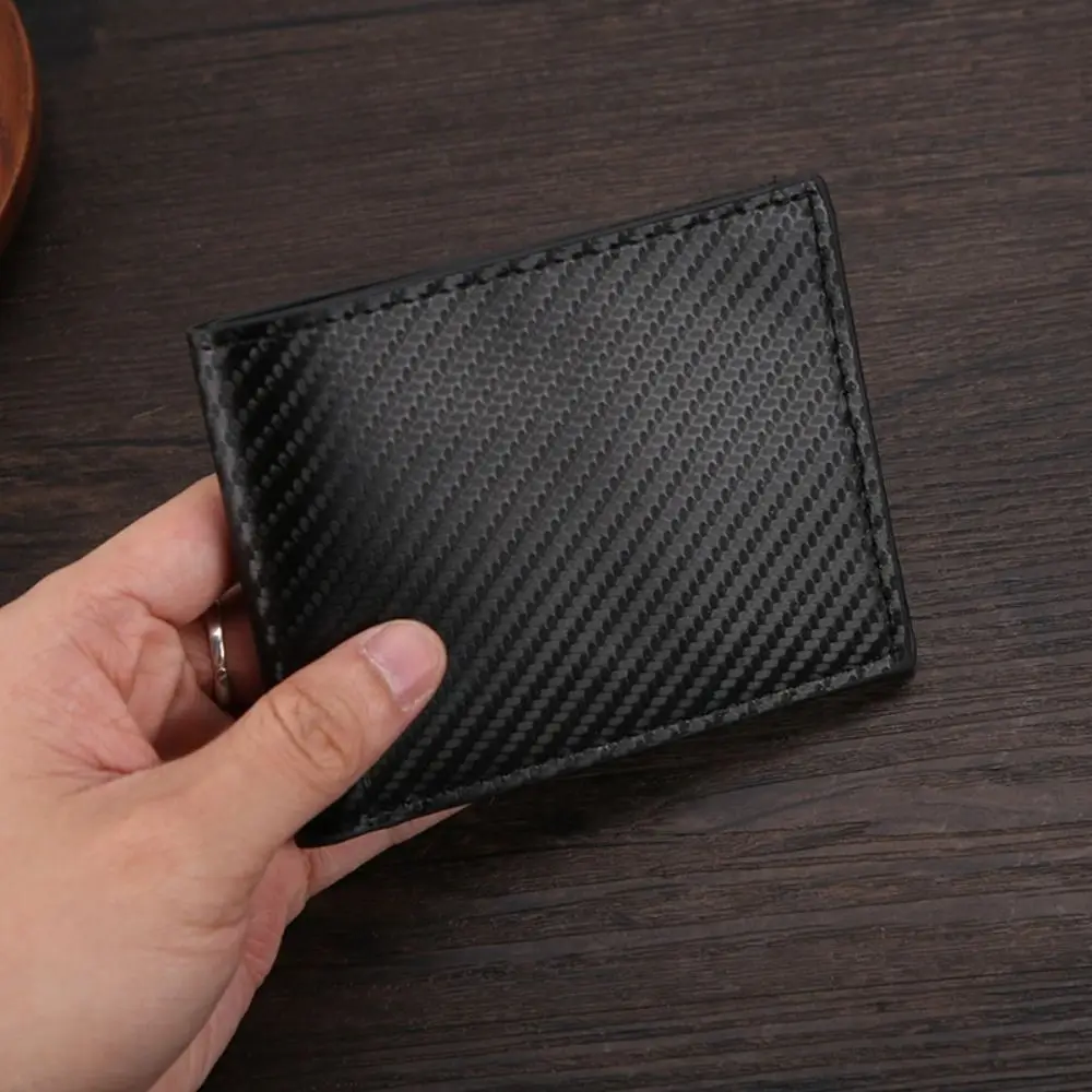 New PU Leather Men's Short Wallet Carbon Fiber Pattern Black Multiple Pockets Large Capacity Two-fold Retro Coin Purse Men Women