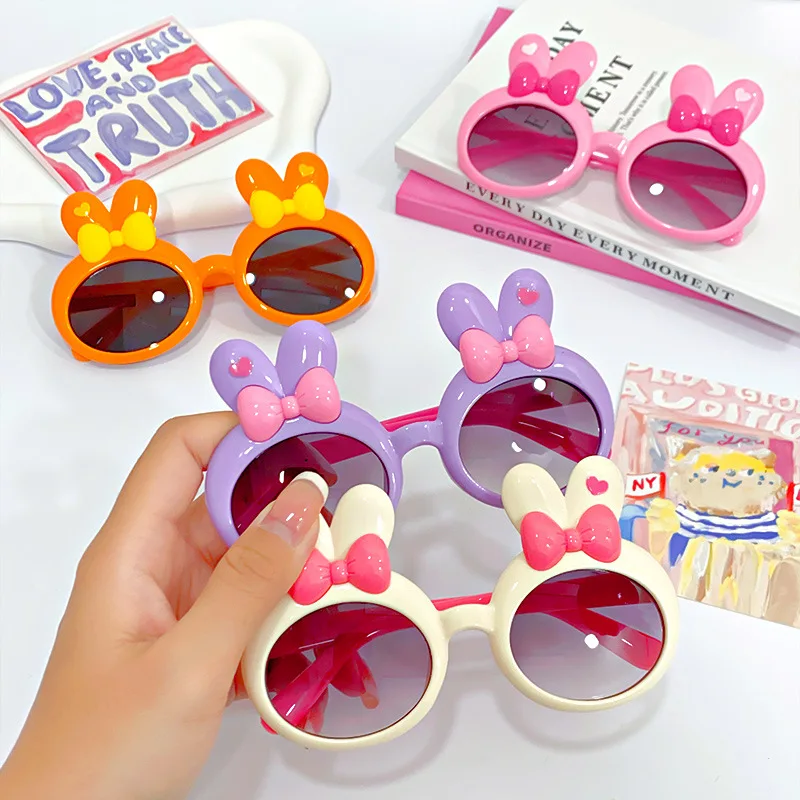 

New Boys and Girls Cartoon Rabbit Bow Sunglasses for Outdoor Play Sunshade Classic Protective Glasses