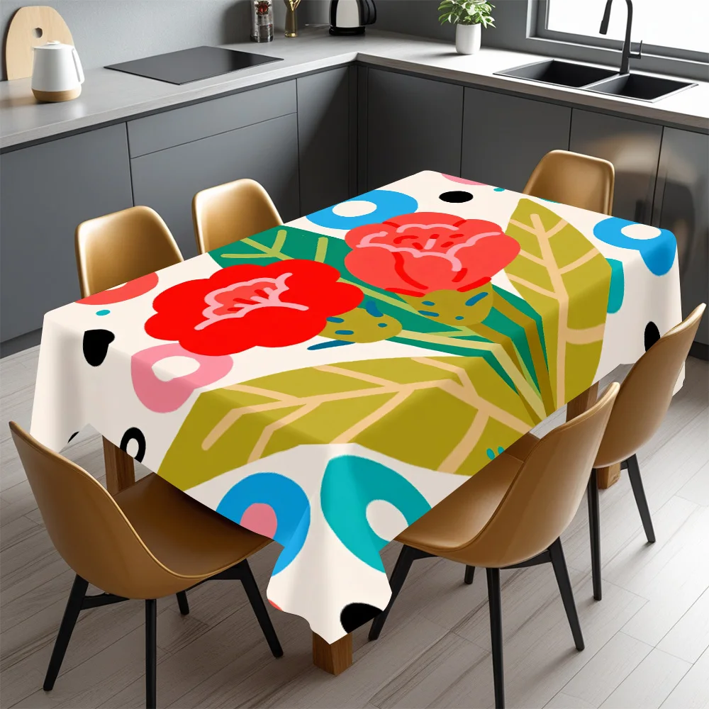 Vibrant Tropical Floral Print Waterproof Tablecloth for Dining Room Kitchen Counter Decor