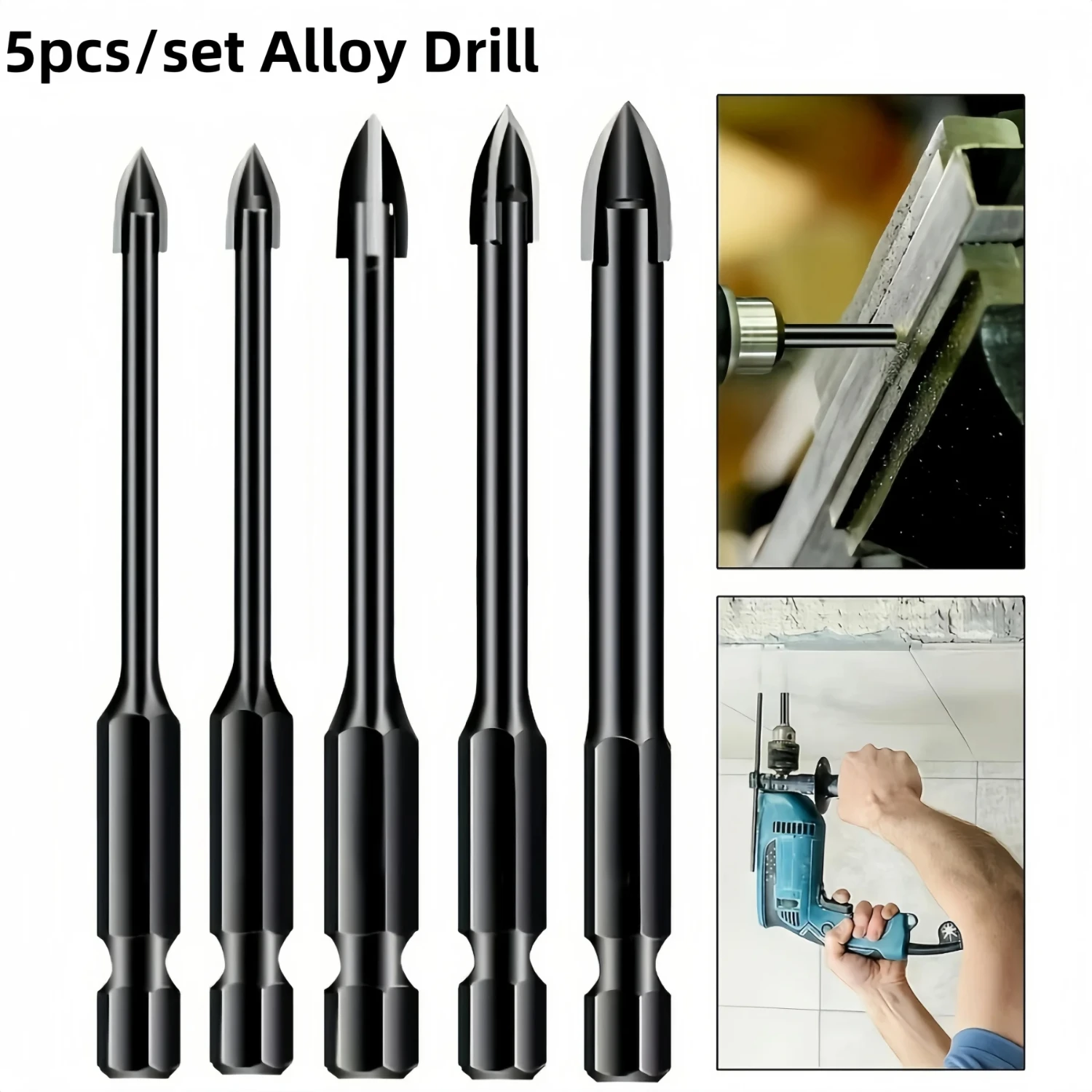 5PCs High-Efficiency Hard Alloy Drill Bits, Hexagonal Handle Cross Triangle Drill Bits, Glass, Ceramic, Woodworking 3/4/5/6/8mm