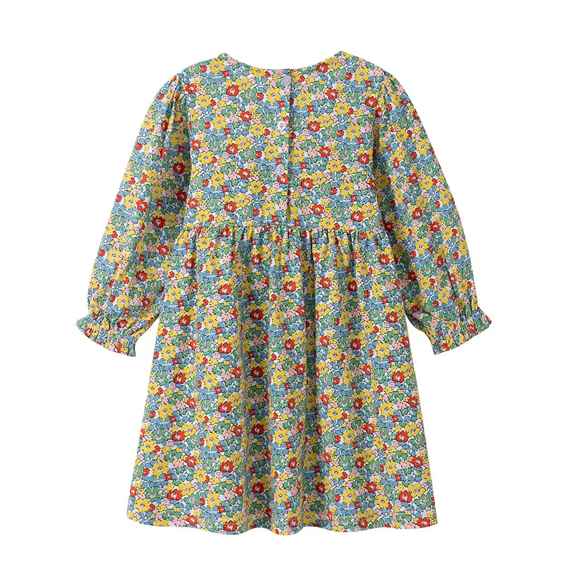 Princess Long Sleeve Dress for Girls Flowers Printed Tunic Birthday Dresses 2-7T Children's Autumn Spring Seasonal Kids Clothing