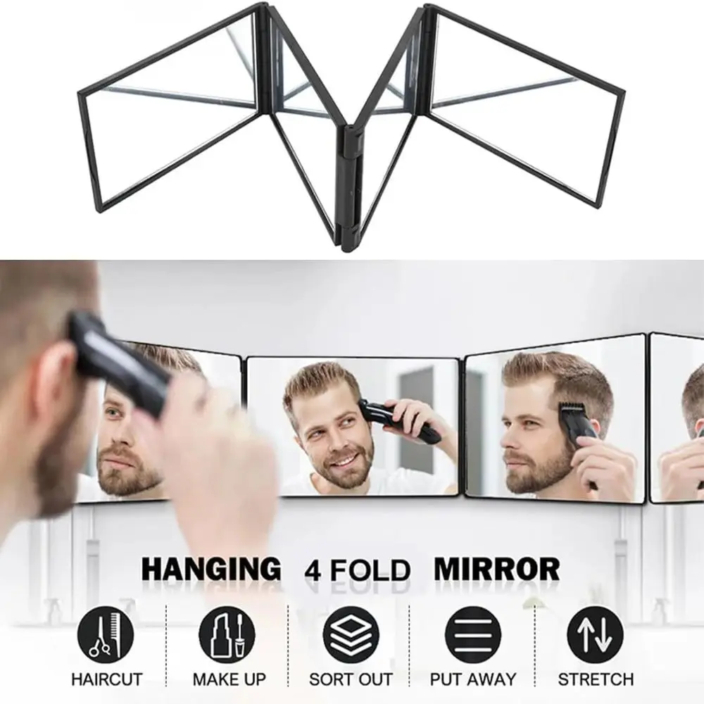 360-Degree Viewing Angle Multi Angle Folding Mirror Portable Foldable Trifold Mirror Handheld 4 Way Mirror for Self Haircutting