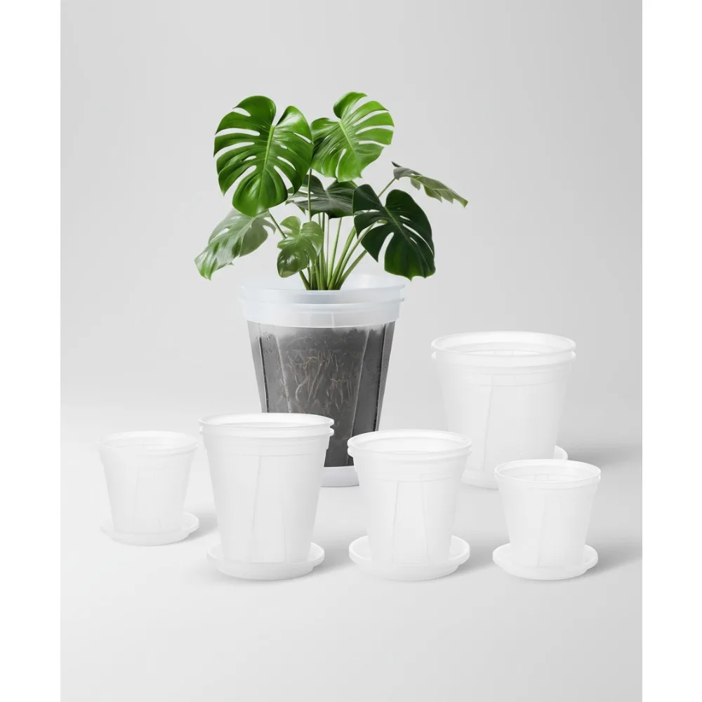 

Clear Plastic Plant Pots with Saucers, 10 Pcs 5-9.5 Inch Thick Nursery Pots for Monstera Succulents Indoor Outdoor