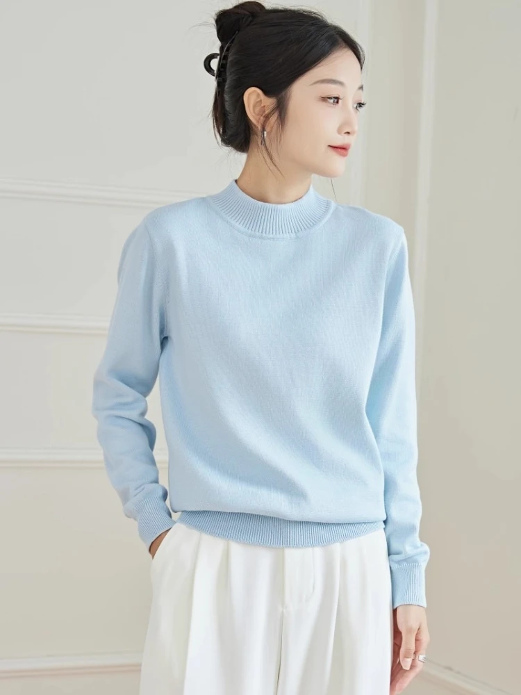 

Autumn Winter New Arrival Fashion Versatile Top Women Knitted Warm Pullover Solid Color Turtleneck Long Sleeved Sweater