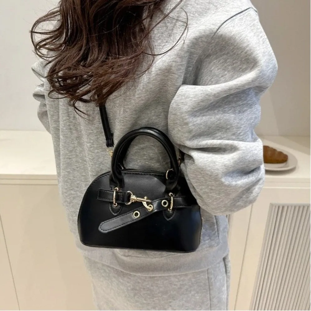 Fashion Small Size Shoulder Bag Handbags Belt Buckle Design Top-handle Bags Solid Color Cross Body Bag Women