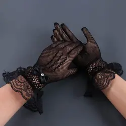 Gants de conduite respirants anti-UV en résille cristal fleur pour femmes, mitaines de protection solaire en dentelle pour filles, gants de mariage