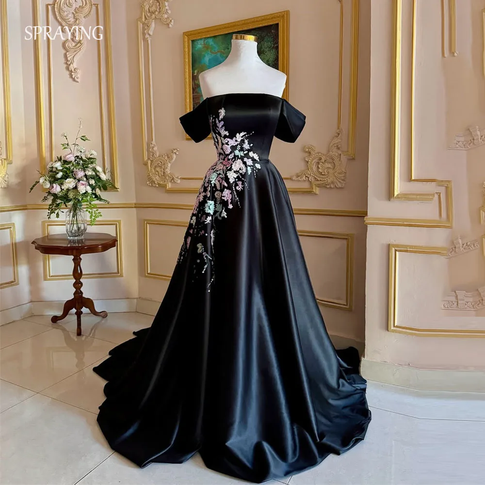 SPRAYING exquisito vestido de noche moda elegante fuera del hombro una línea vestido de graduación bordado apliques flor personalizado 2026