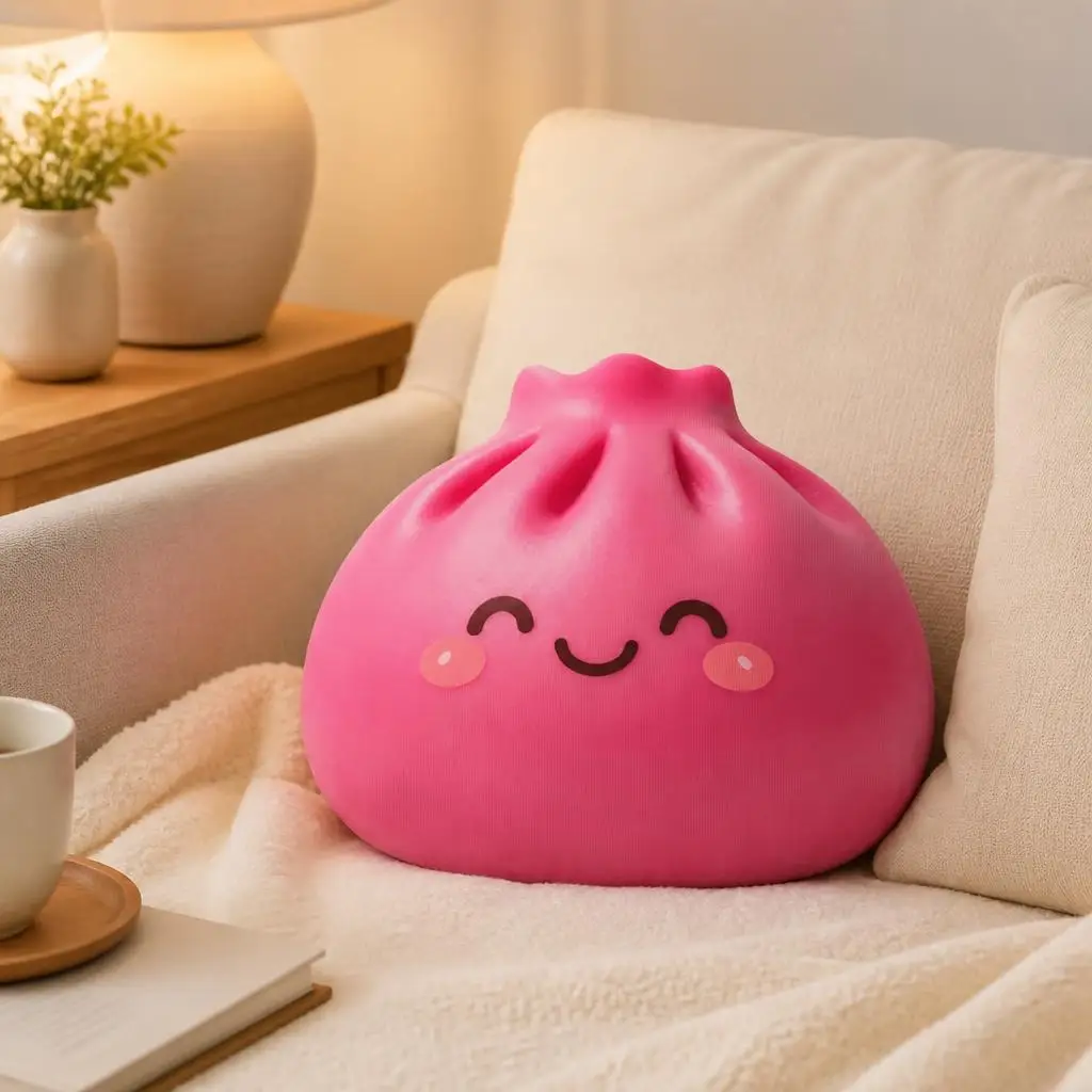 Cute Squishy Dumpling Shaped Stuffed Throw Pillow Kawaii Smile Face Cushion Decorative Home Decor Sofa Accent Chair
