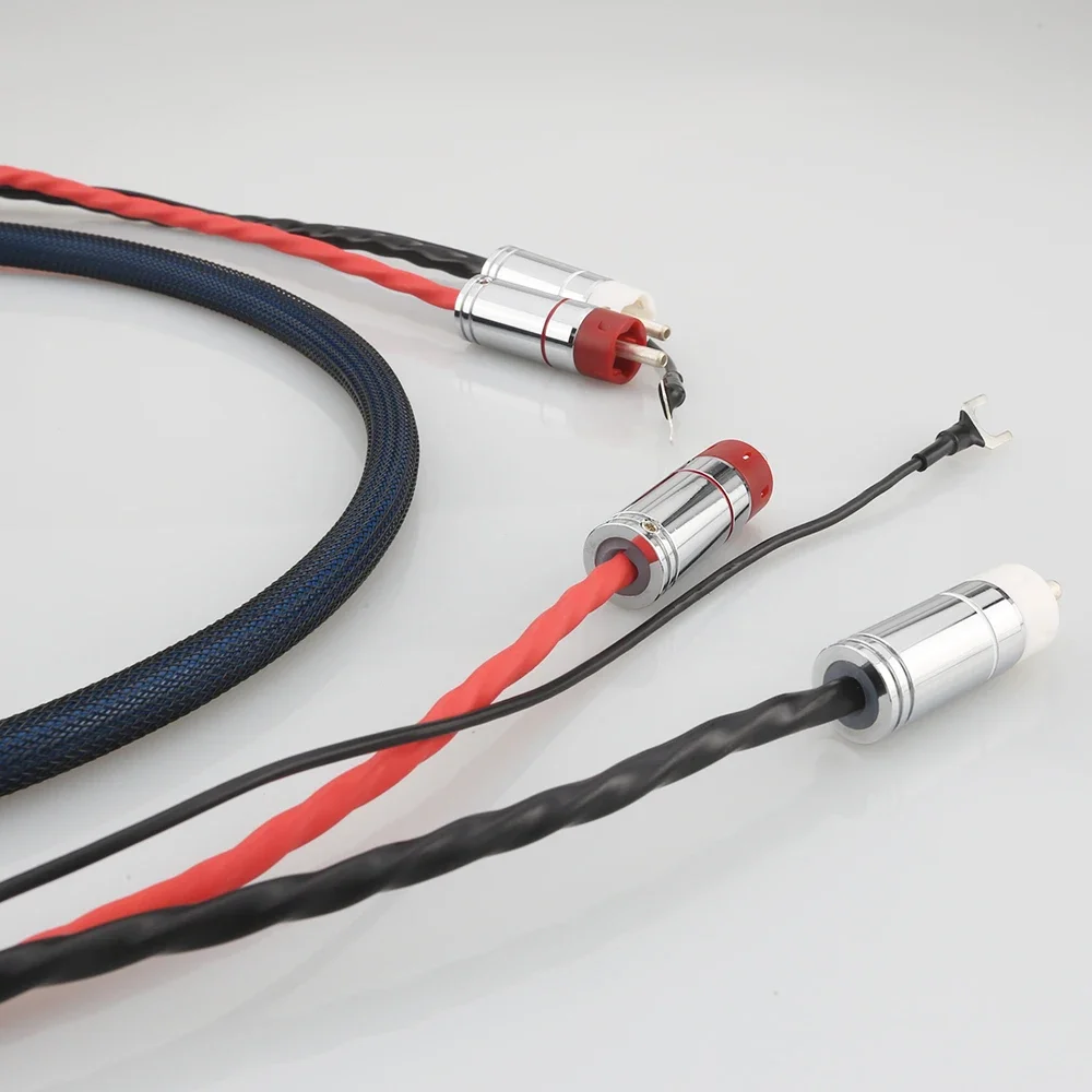 HIFI Audiocrast OFC Silver Plated With shielding 2 RCA to RCA U Y spade plug Audio Phono Tonearm Cable with Ground Wire