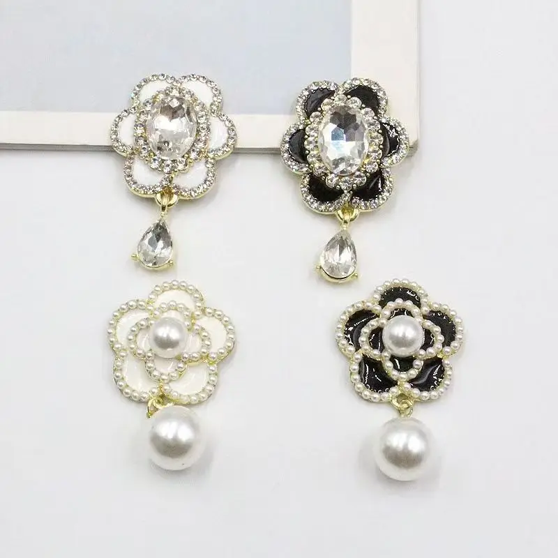 New 2Pcs 25 * 12mm Retro Fragrant Alloy Water Diamond Pearl Pendant DIY Clothing Hair Accessories Bow Decoration