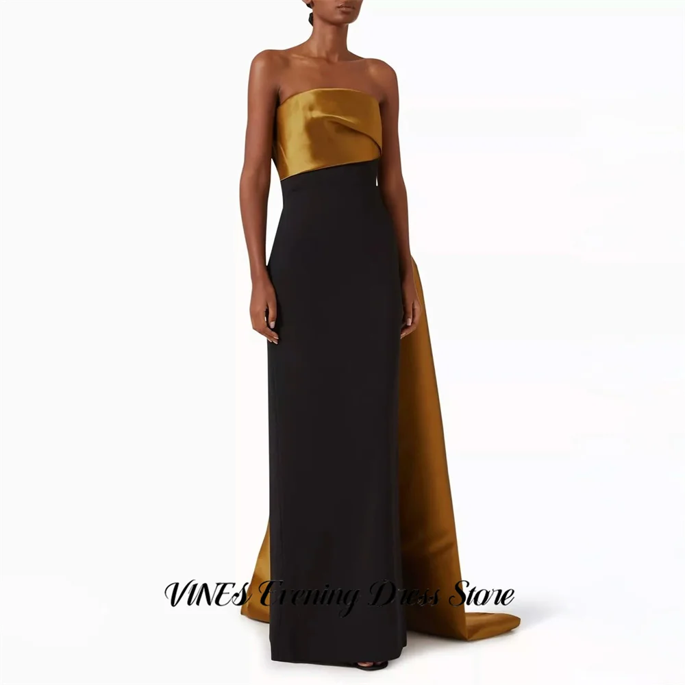 

VINES Black Unique Prom Dress Sleeveless Mermaid Party Dress with Contrast Color Evening Dresses Satin Formal Gown Customized