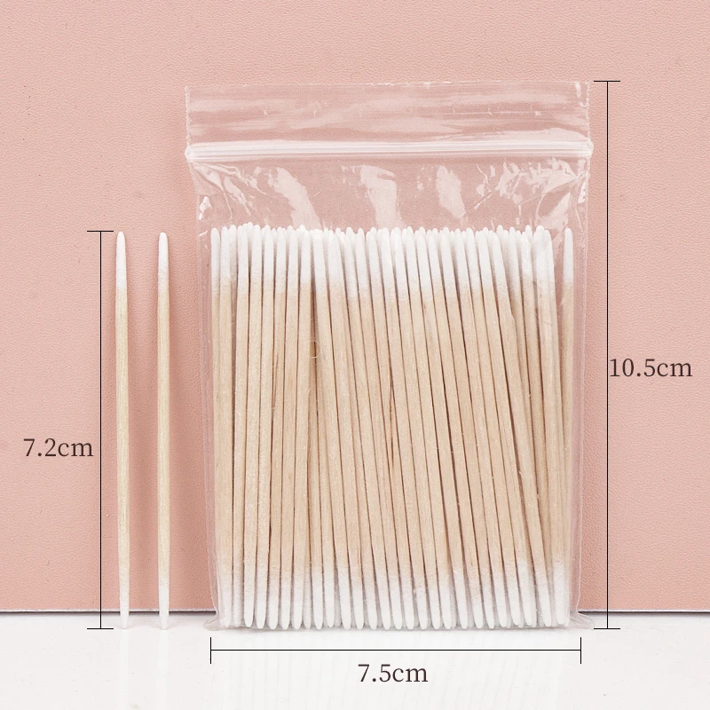 100pcs Wood Cotton Swab Eyelash Extension Tools Medical Ear Care Cleaning Wood Sticks Cosmetic Cotton Swab Cotton Buds Tip