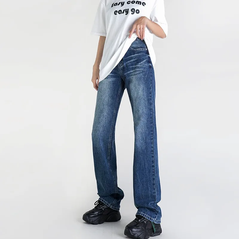 Finewords Harajuku Gewassen Zwarte Rechte Jeans Vrouwen Koreaanse Hoge Taille Wijde Pijpen Jeans Streetwear Baggy Casual Vintage Denim Broek