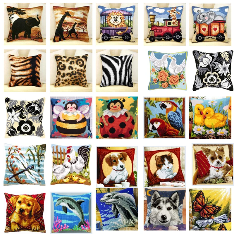 Cross stitch cushion with animals design, embroidery kit, pillow, tapestry, DIY, DIY