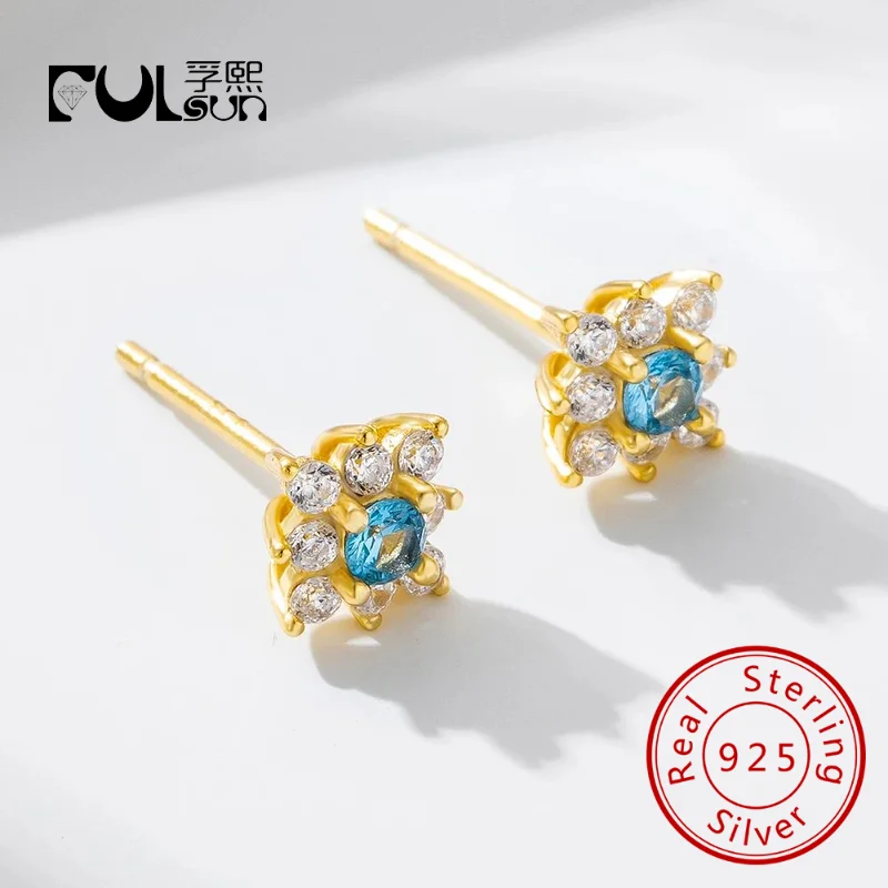 

wholesale 925 silver jewelry gold plated Micro Paved Zircon Exquisite Flower Stud Earrings sterling silver 925 jewellery