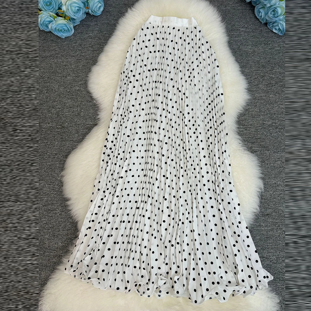 جديد ارتفاع الخصر التنانير الطويلة النسائية 2026 ماكسي مطوي تنورة النساء الملابس الأنيقة مكتب سيدة الموضة لامع نقطة تنورة #2