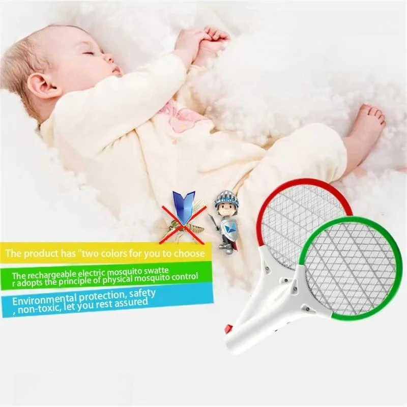 USB Mini Electric Mosquito Swatter Triple Battery Power Fly Swatter Pest Electric Repeller Bug Racket Wireless Long Handle Tool