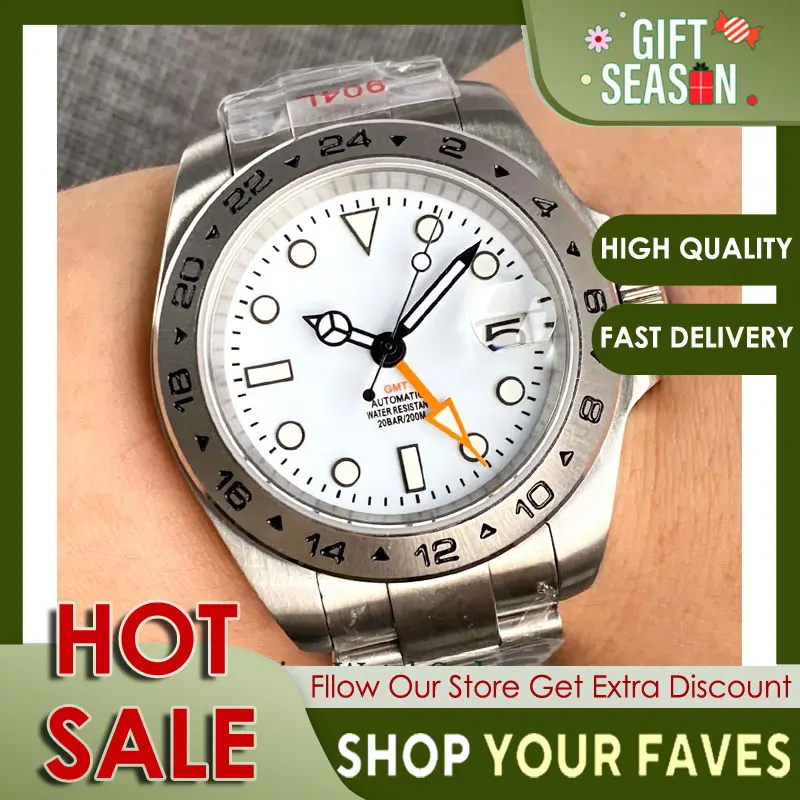 Tandorio 40mm NH34 Bewegung Automatische Uhr für Männer GMT Funktion Weiß Zifferblatt Sapphire Kristall Auto Datum 316L Armband
