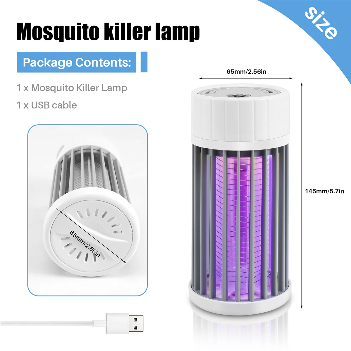 Insect Fly Pest Attractant Trap, Bug Zapper, Lanterna de acampamento LED, USB Solar Recarregável, Insect Fly Traps, Cinza