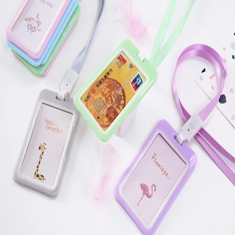 

Милый мультяшный держатель для карт ярких цветов и шейный ремешок для студентов, портативный держатель для бейджа с защитой от потери для карт доступа к автобусу