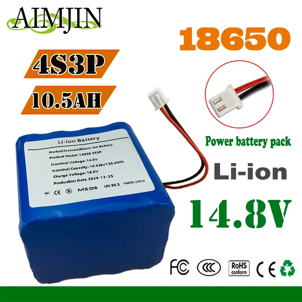 

14.8V 10.5Ah High Capacity 18650 4S3P 16.8V Rechargeable Li-ion Power Battery Pack 155.4Wh High-Power