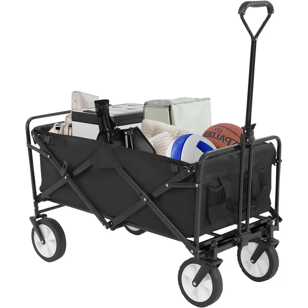 

Folding Utility Wagon for Camping, Shopping, Gardening, and Beach Activities - Black