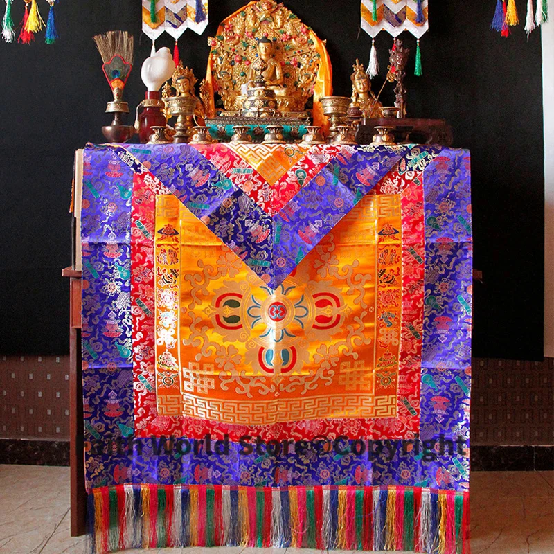 2025 Wholesale Buddhist supply Tibet family home Buddhism Temple Auspicious Embroidery Buddha Altar cover + Table cloth curtain