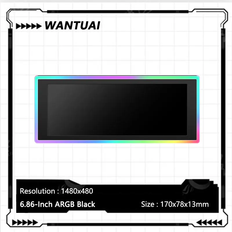 

WANTUAI 6.86-Inch ARGB Magnetic Smart Control Secondary Screen,1480x480 resolution/9-pin USB& 5V 3 Pin ARGB interface