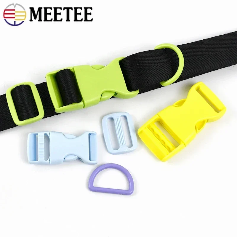 5Sets Meetee 15/20/25mm Plastic Release Buckle with D Ring Tri Glide Slider Clasp Bag Strap Dog Collar Adjust Hook DIY Accessory