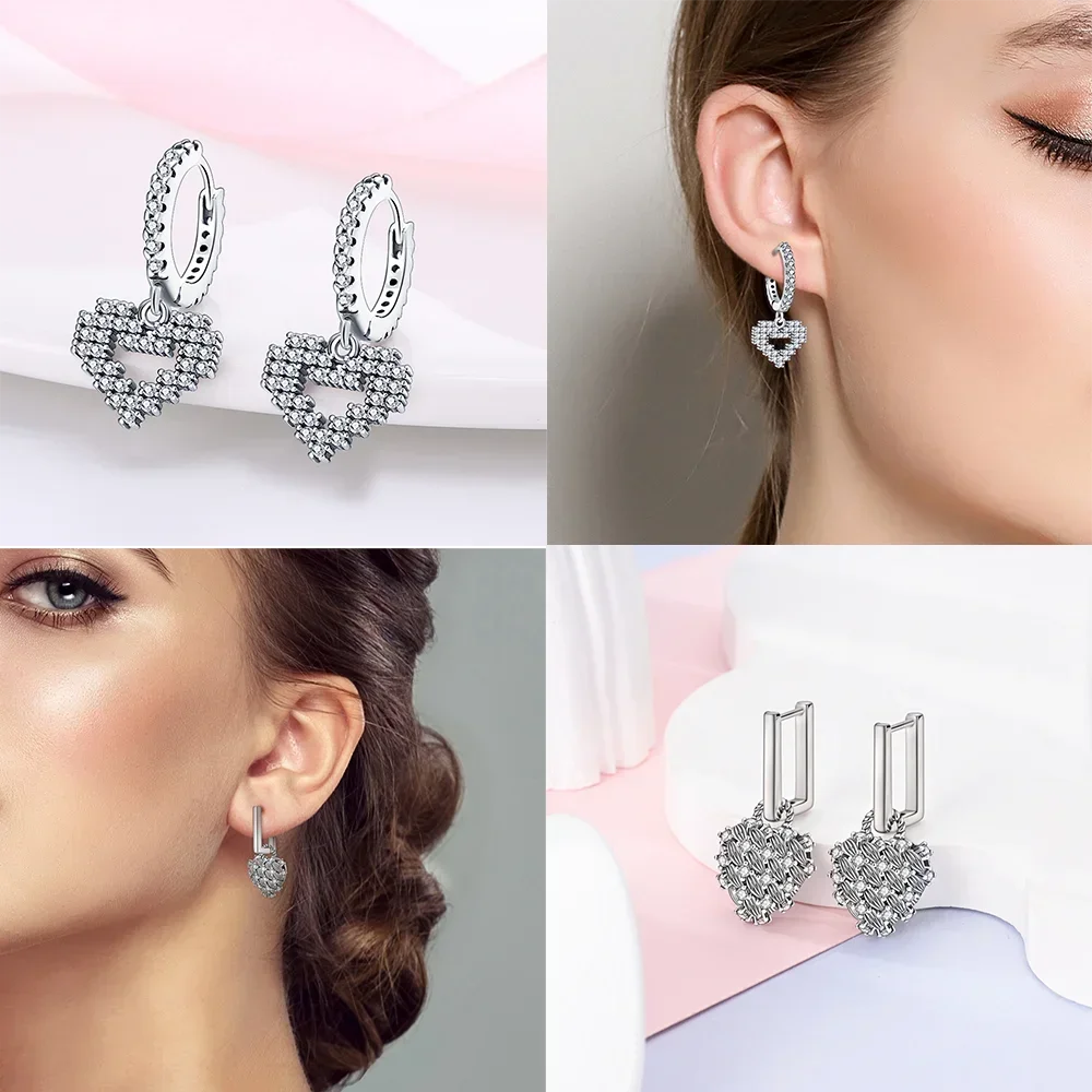 Exquisite Woman Earrings 925 Silver Shiny Zircon Heart Shape Series Hoop Earrings for Women Engagement Birthday Jewelry Gift