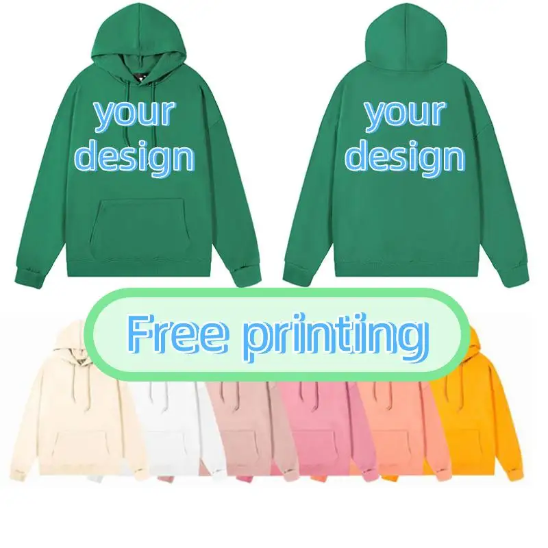 Men's Solid Color Pocket Hoodie Long Sleeved Sweatshirt Personalized Custom Design Printed Logo DIY Sports Street Casual Clothes