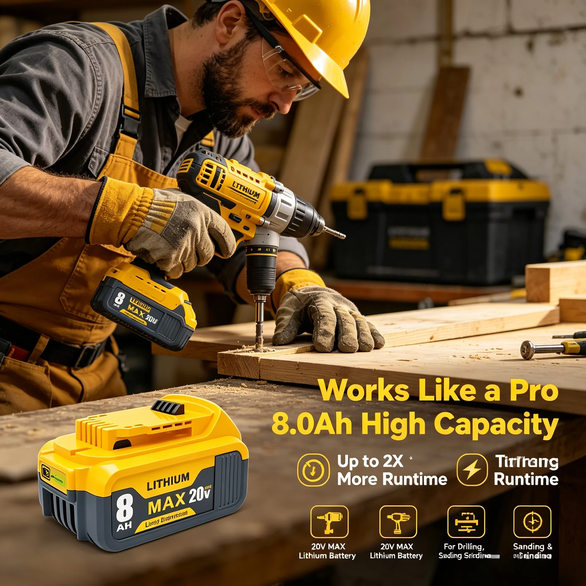 8.0Ah 20V/60V Replacement Battery for Dewalt, Compatible with DCB206 DCB205 DCB200 DCF887 DCG405 DCD791 DCF922 DCF850 DCD805 - view 8